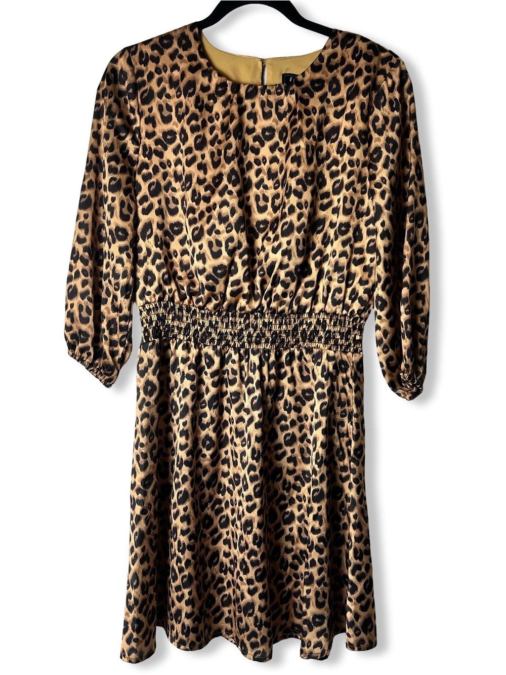 Sam Edelman Leopard Print Dress Long Sleeve Smocked Waist Boho Sz 4
